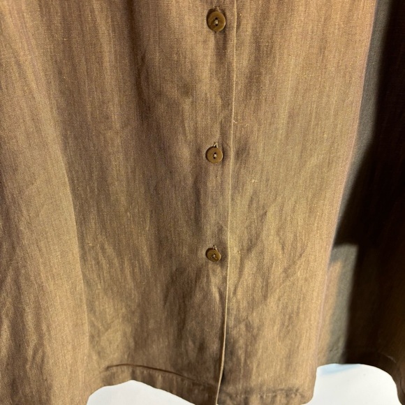 EILEEN FISHER Sz XL Linen Blend Madarin Collar Loose Long Line Buttoned Jacket - Picture 4 of 8